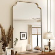 XRAMFY 30" x 48" Silver Arch Bathroom Mirror, Wall Mounted Vanity Mirror with Metal Frame, Modern Decorative Scalloped Wall Mirror for Sink, Bedroom, Living Room, Entry, Farmhouse Home