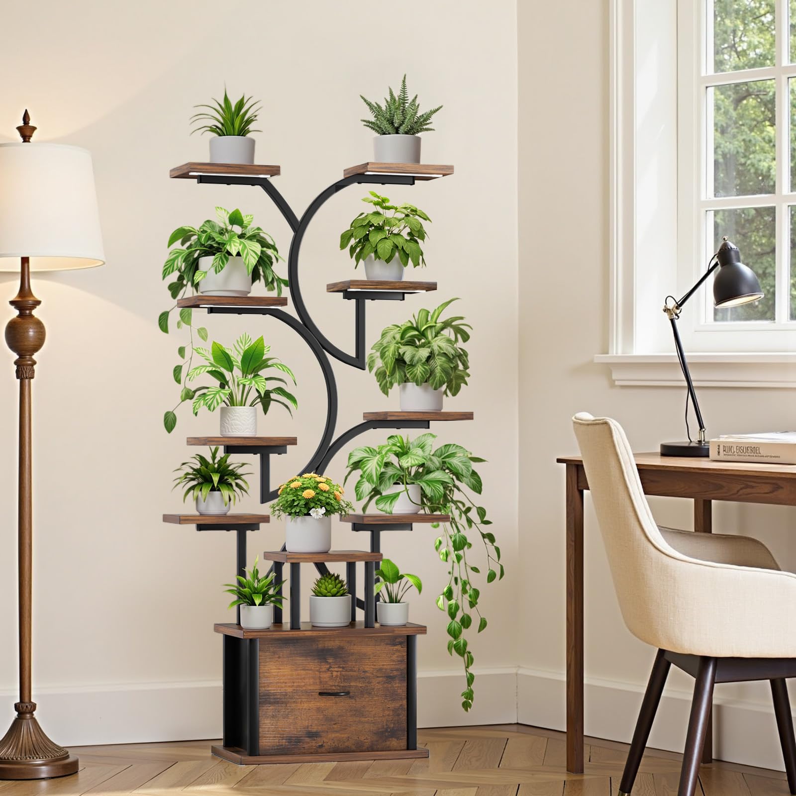 Tiered Plant Stand with Grow Light & Drawer