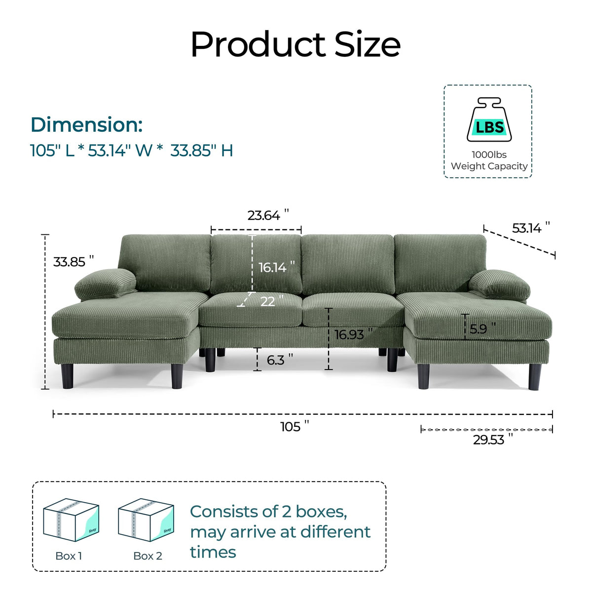 U-Shaped Corduroy Sectional Sofa