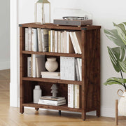 BON AUGURE Rustic Short Bookshelf, 3 Shelf Bookcase, Small Wood Low Book Cases/Shelves, Farmhouse Storage Tier Book Shelves for Home Office, Living Room, Small Space (Rustic Oak)