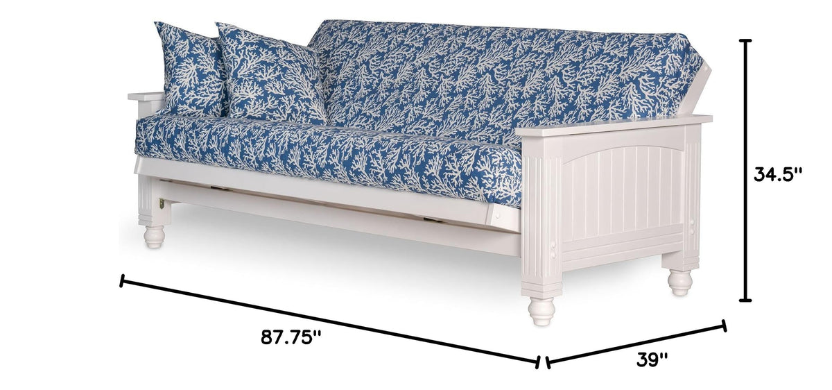 Nirvana Futons Cottage Futon Frame, Queen Size, Satin White Finish, Solid Wood Construction, Coastal Furniture