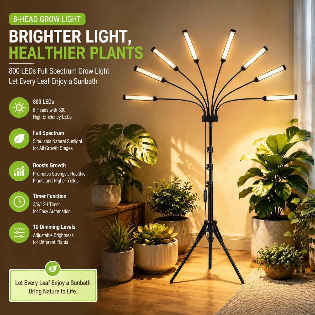 8-Head Full Spectrum LED Grow Light