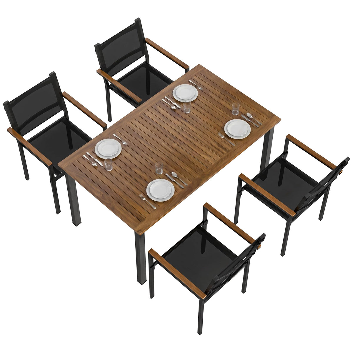 Outsunny 5 Piece Outdoor Dining Set for 4, 59" Rectangular Top, Teak