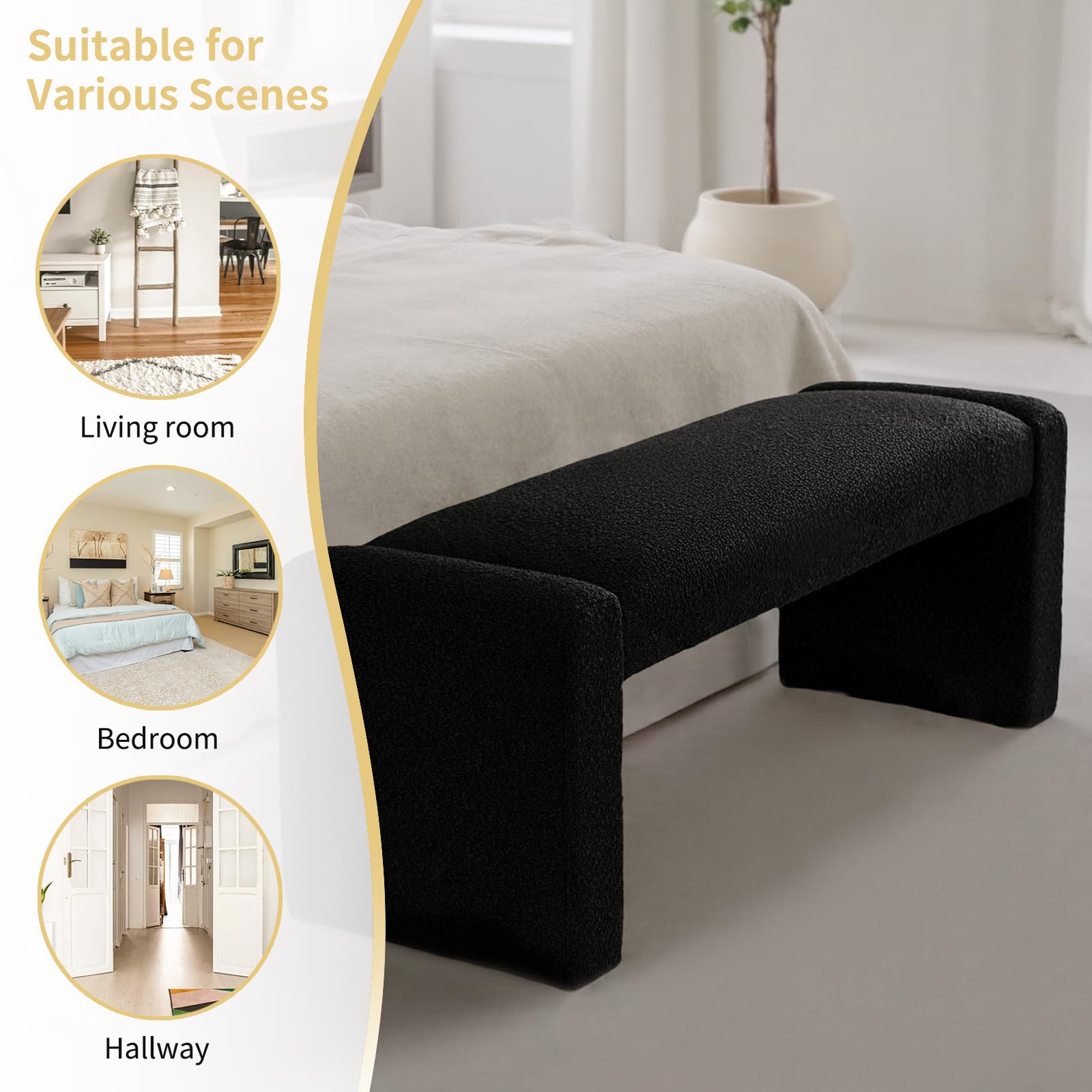 Upholstered Entryway Bench with Solid Wood Frame