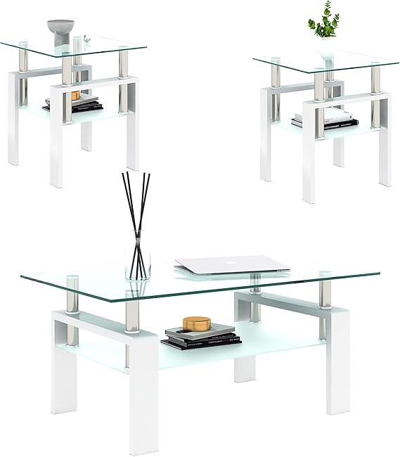 3-Piece Glass Coffee Table & End Tables Set
