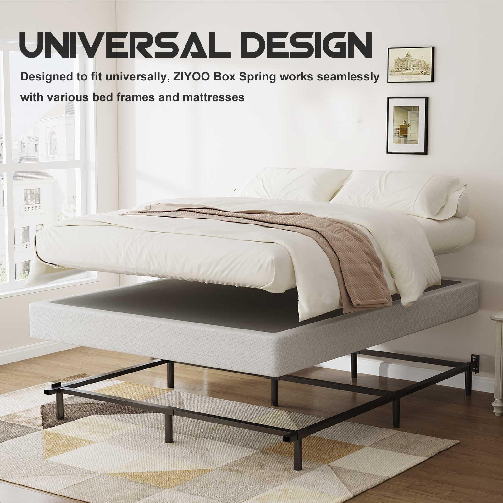 ZIYOO California King Box Spring and Cover, 9 Inch High Profile Easy Assembly,Mattress Foundation/Heavy Duty Metal Steel Structure/Quiet Noise-Free Accessory