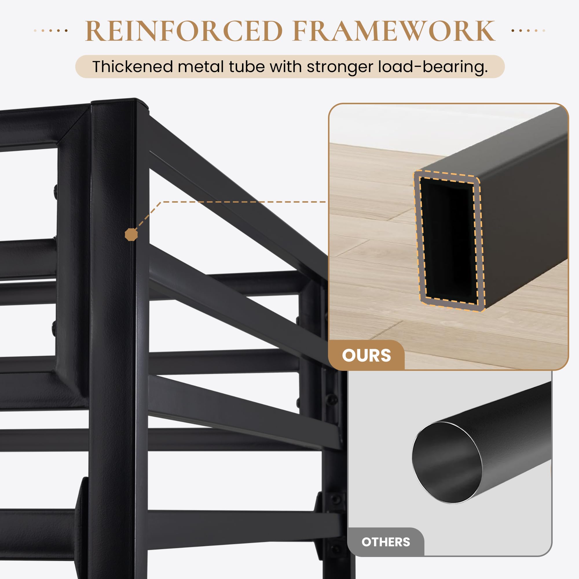 Twin Size Metal Loft Bed with Removable Ladder, Guardrail & Metal Slats