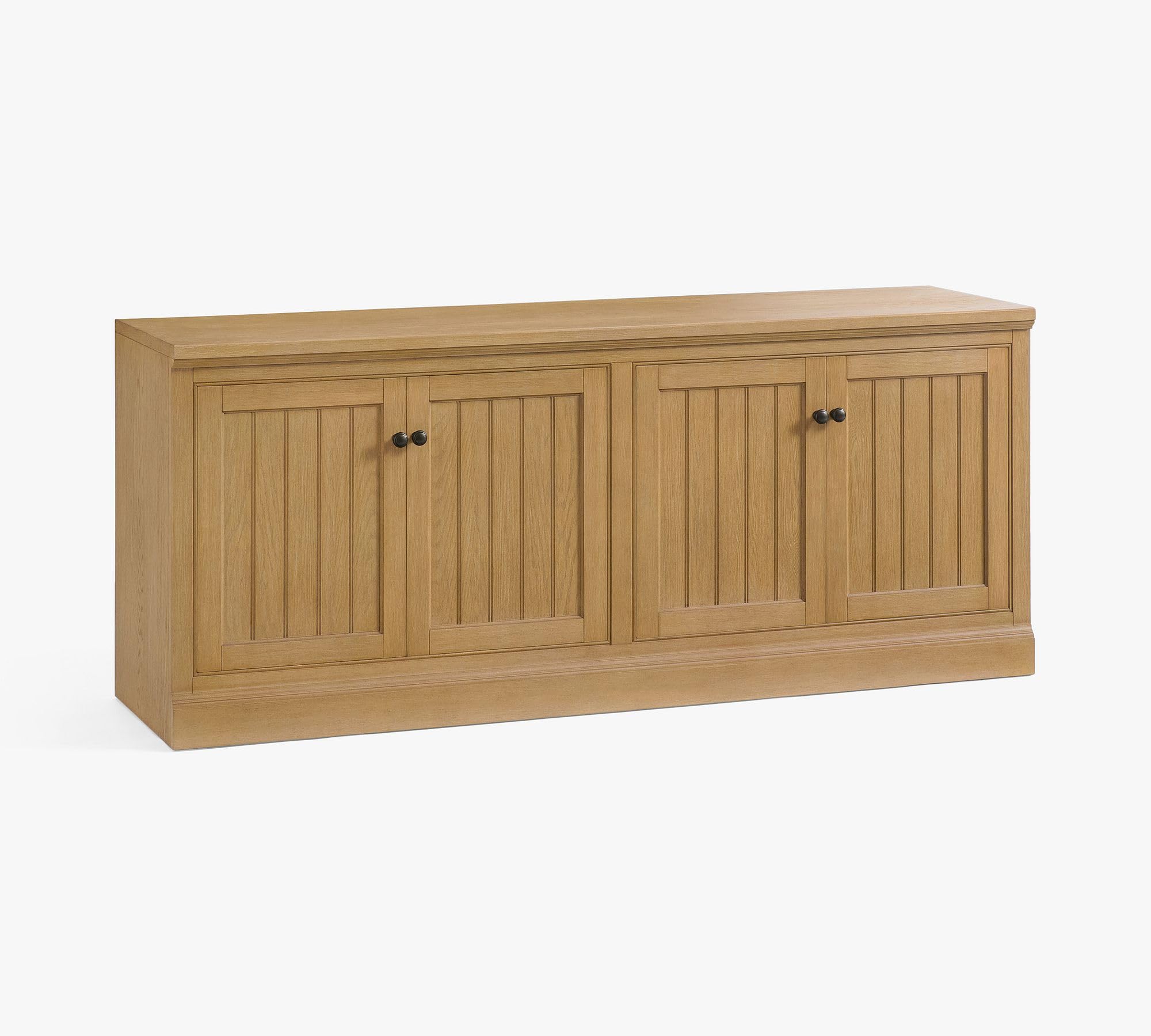 72" Modern Farmhouse Sideboard Buffet Cabinet, Natural Finish Composite Wood Credenza with 4 Fluted Panel Doors, Adjustable Shelves & Cable Cutouts, Freestanding Storage Console for Dining Room