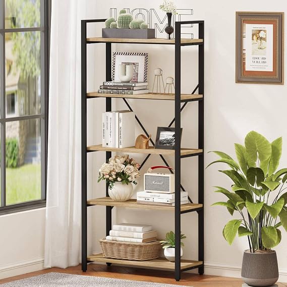 5-Tier White Oak Bookshelf