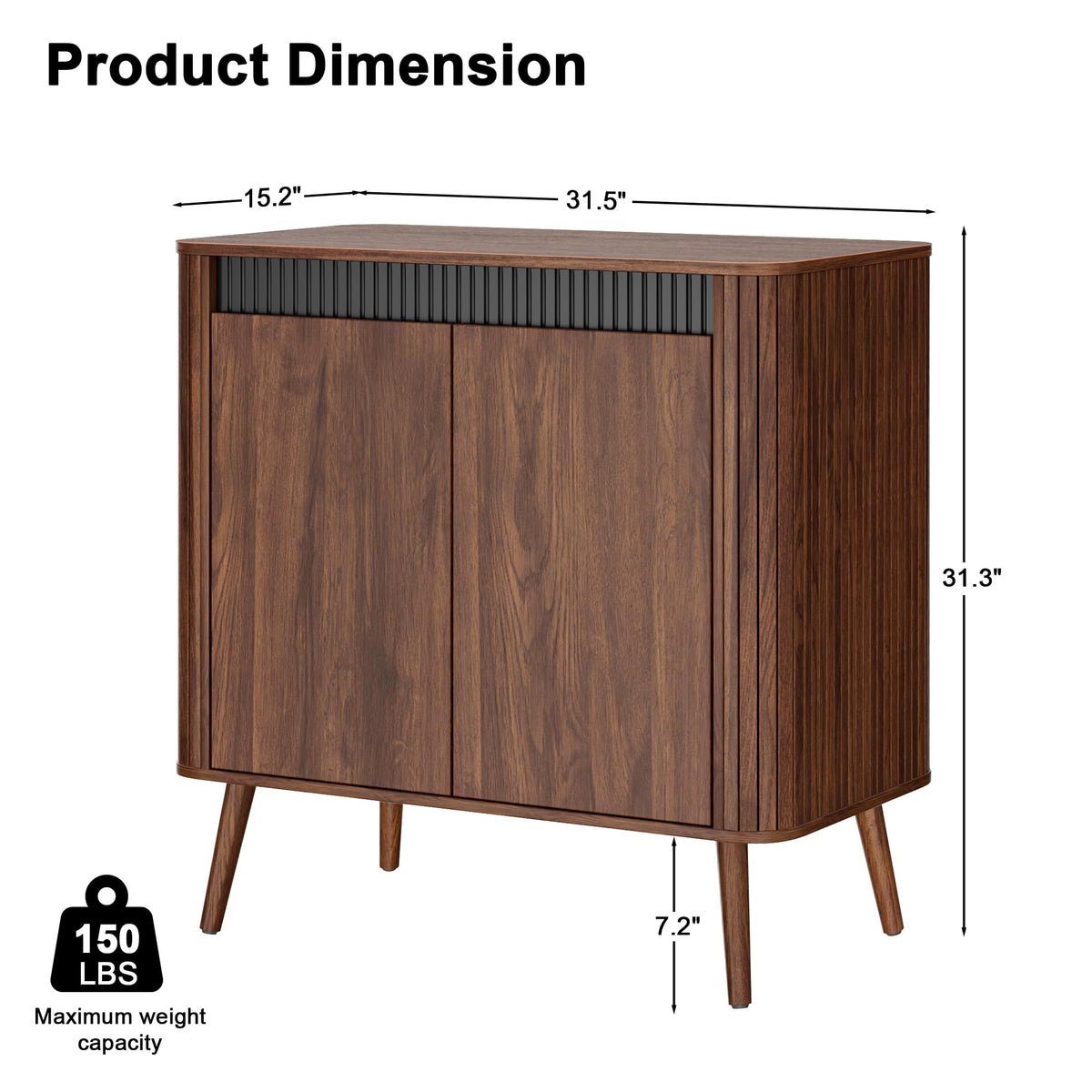 Korfile 32" Fluted Sideboard Buffet Cabinet, Modern Storage Cabinet, Walnut