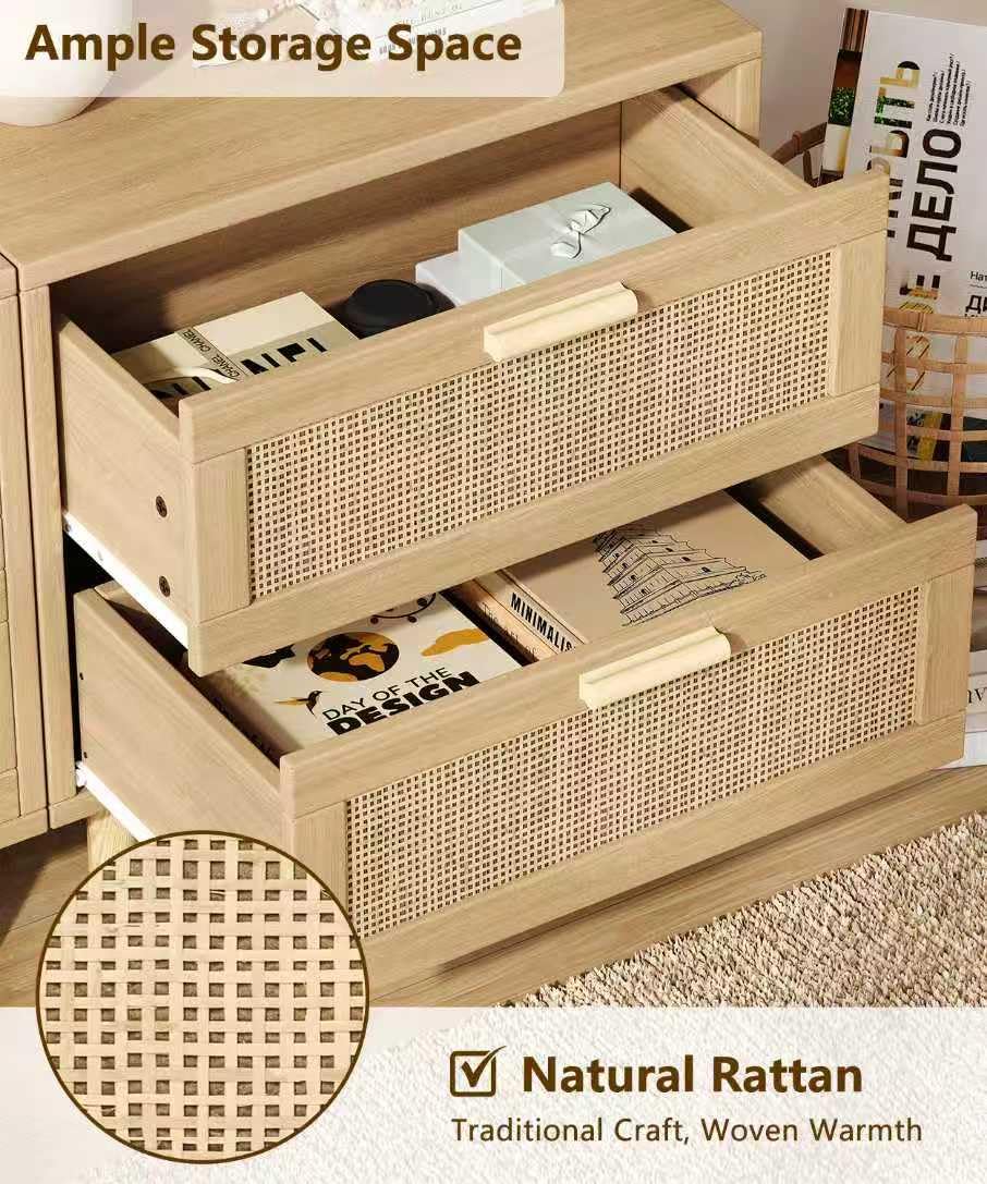 Rattan Nightstand with Charging Station