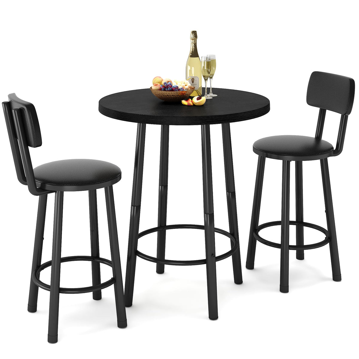 Recaceik 3‑Piece Pub Dining Set, Counter Height Modern Round Bar Table with Wood Top, Pub Table and Stools for 2, Easy Assemble Bistro Set for Breakfast Nook, Living Room, Small Space Restaurant