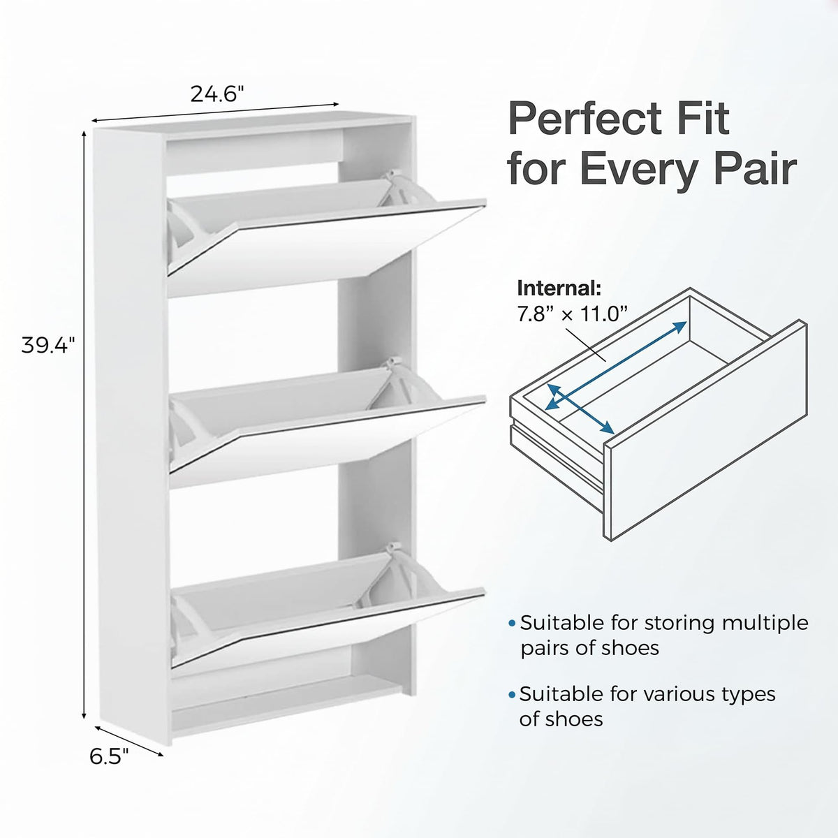HOPUBUY Shoe Cabinet for Entryway, Narrow Shoe Storage with 3 Flip Drawers