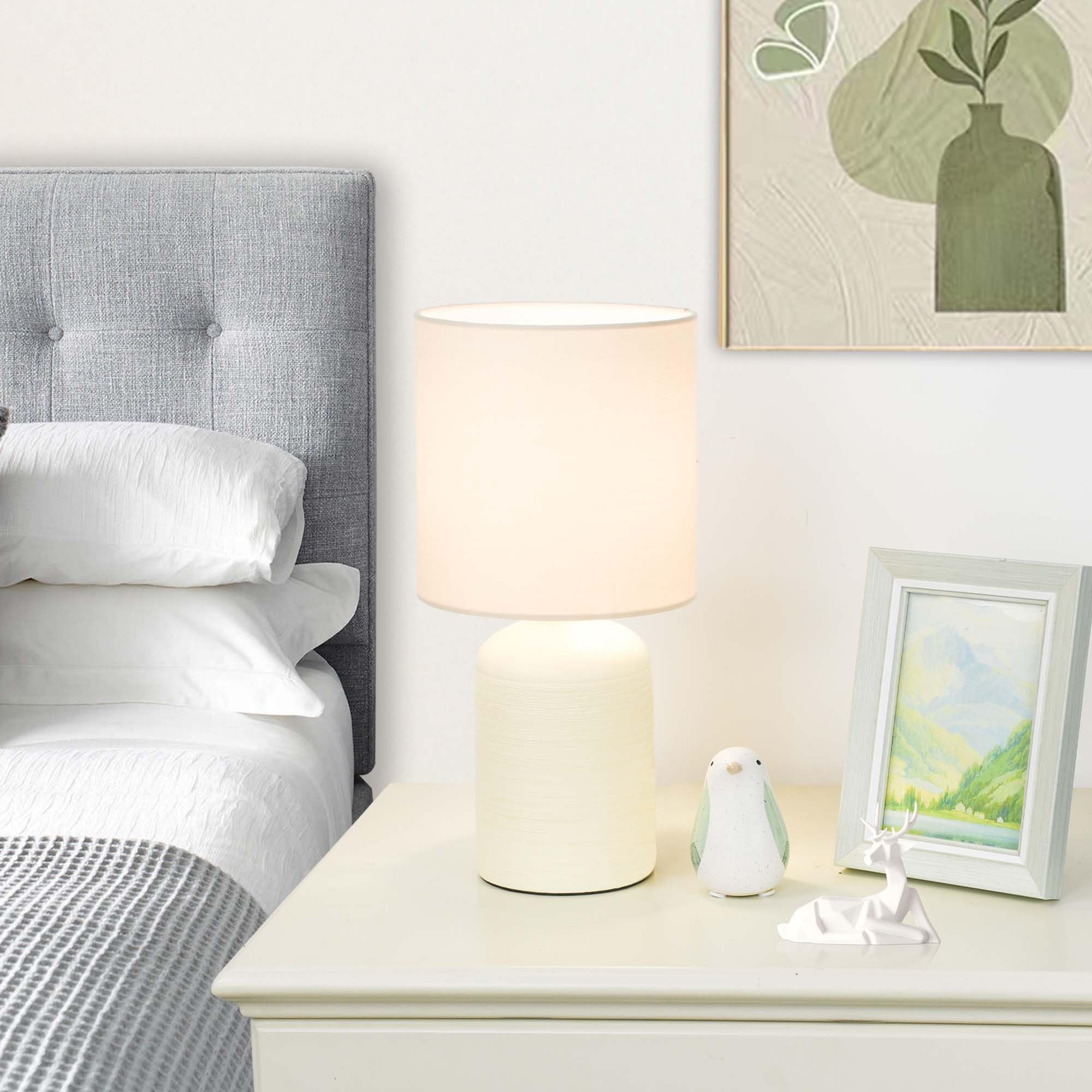 Lampwell Maye Small Ceramic Table Lamp for Living Room and Bedroom,Modern Kids Night Table Lamp,Φ6.3×H13IN,Bulb Excluded,Milk Curry (Cream)