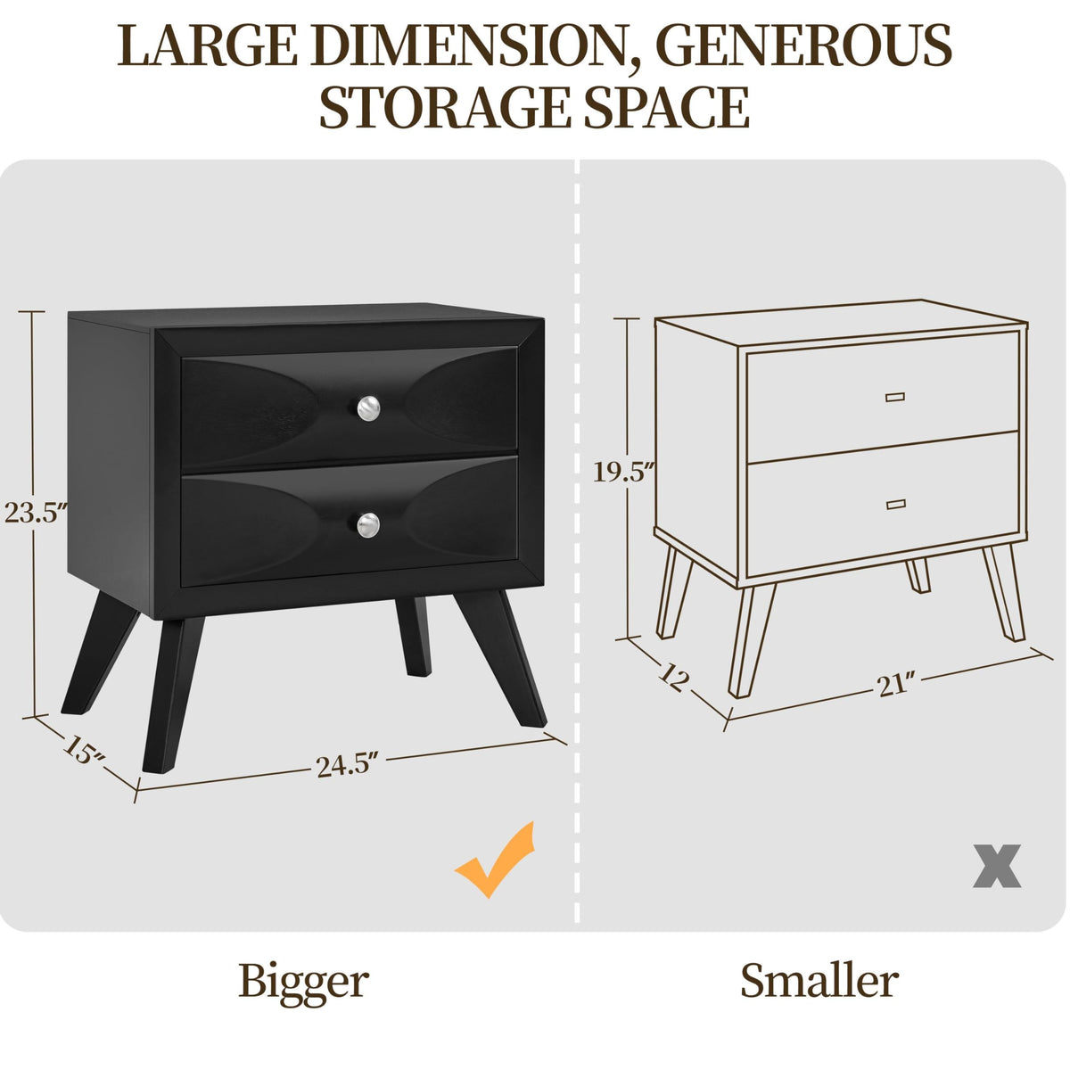 Black 2-Drawer Nightstand