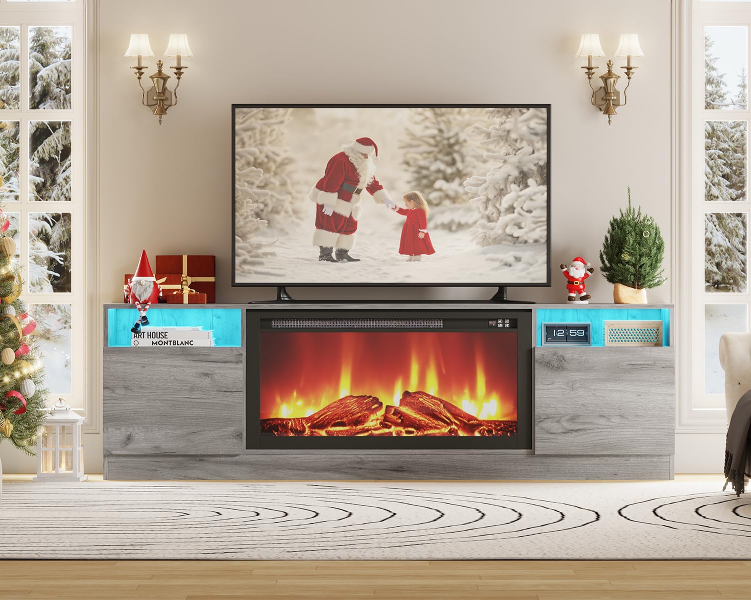 70" Gray TV Stand with Storage Cabinet