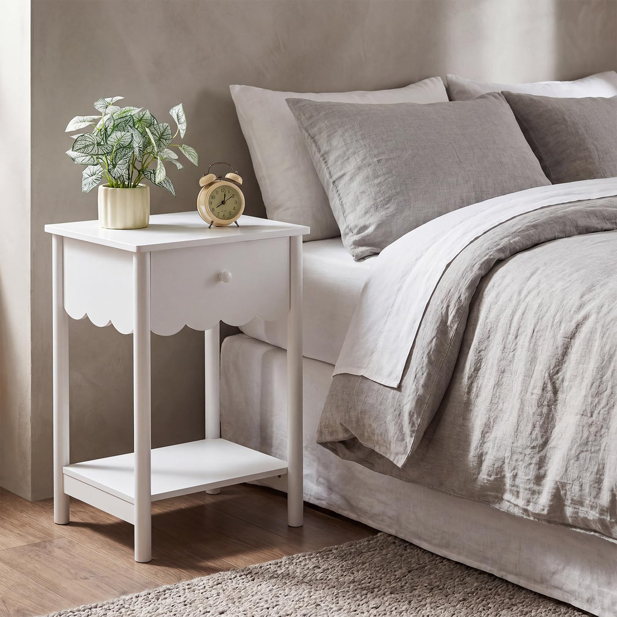 White Scalloped Nightstand