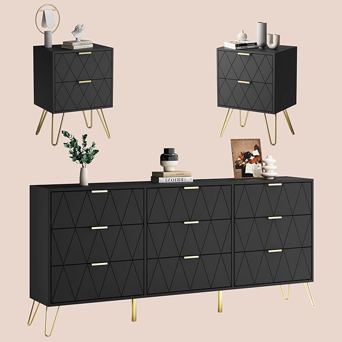 3-Piece Bedroom Set with 6-Drawer Dresser & 2 Nightstands