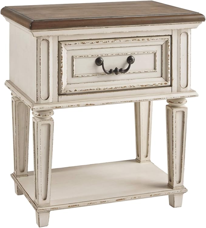 Cottage Nightstand with USB Outlets – 3 Drawer, Chipped White