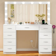 9-Drawer Vanity Desk with LED Mirror