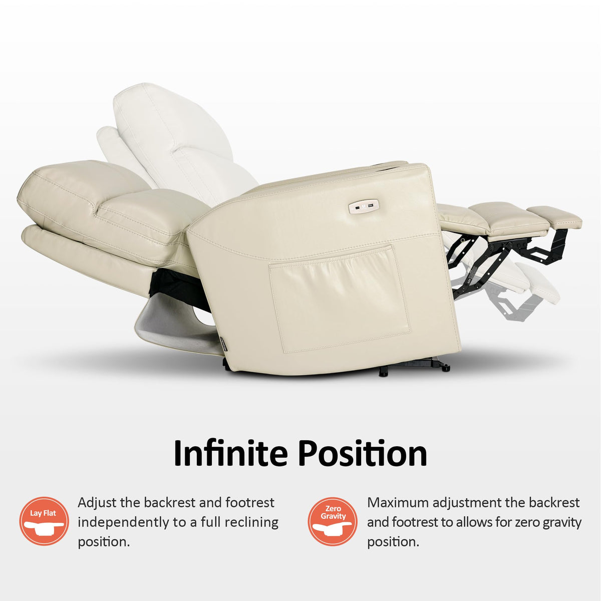 MCombo Triple Motor Oversized Lay Flat Power Lift Recliner Chair with Infinite Position, for 380lbs and Heights 5'7''-6'6" Big and Tall People, Adjustable headrest, Faux Leather R7177 (Cream White)