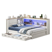 Twin Storage Bed with Bookcase Headboard & LED Lights