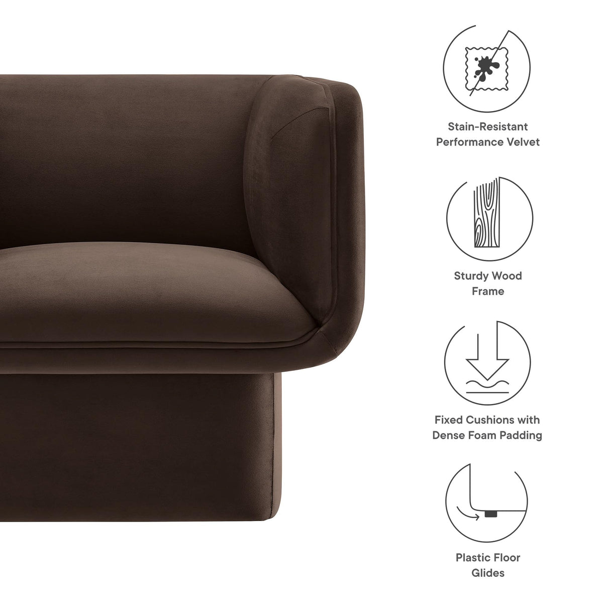 Modway Tate Performance Velvet Accent Chair in Chocolate Brown - Upholstered Club Chair - Modern Barrel Armchair - Comfy Reading Leisure Chair for Living Room, Bedroom, Office