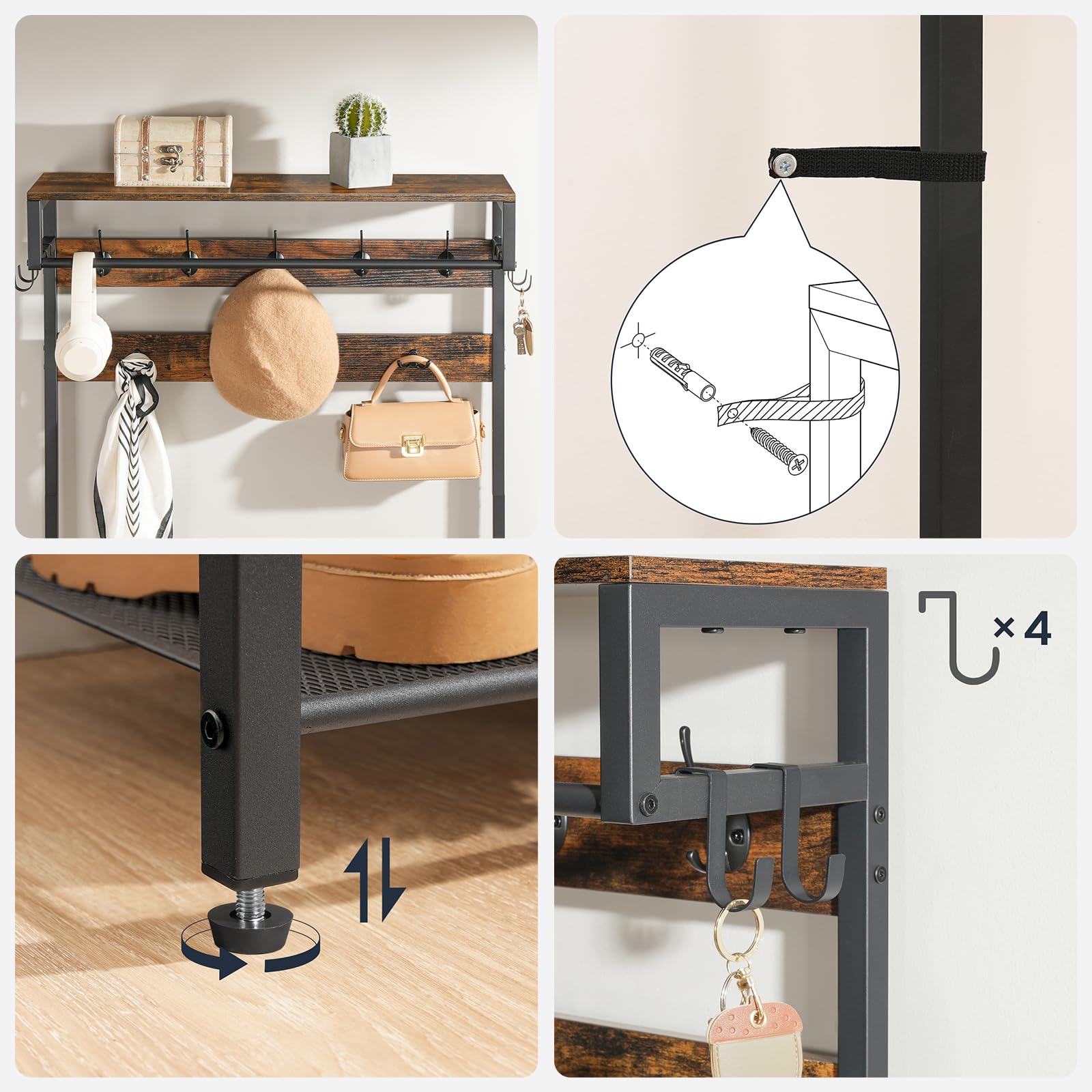 5-in-1 Hall Tree with Bench & Shoe Rack
