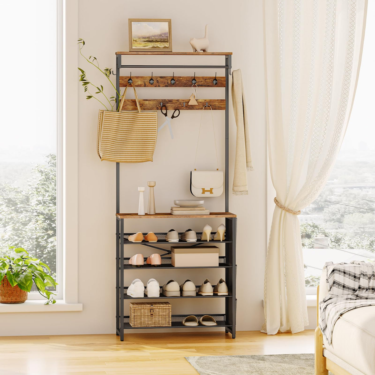 Hall Tree with Adjustable Shoe Storage