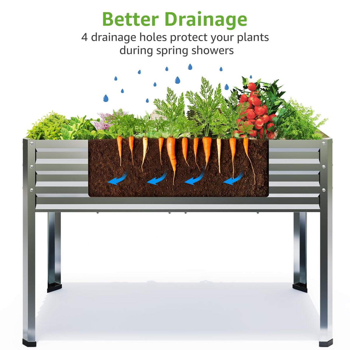 FOYUEE Galvanized Raised Garden Bed with Legs 48x24x32in Outdoor