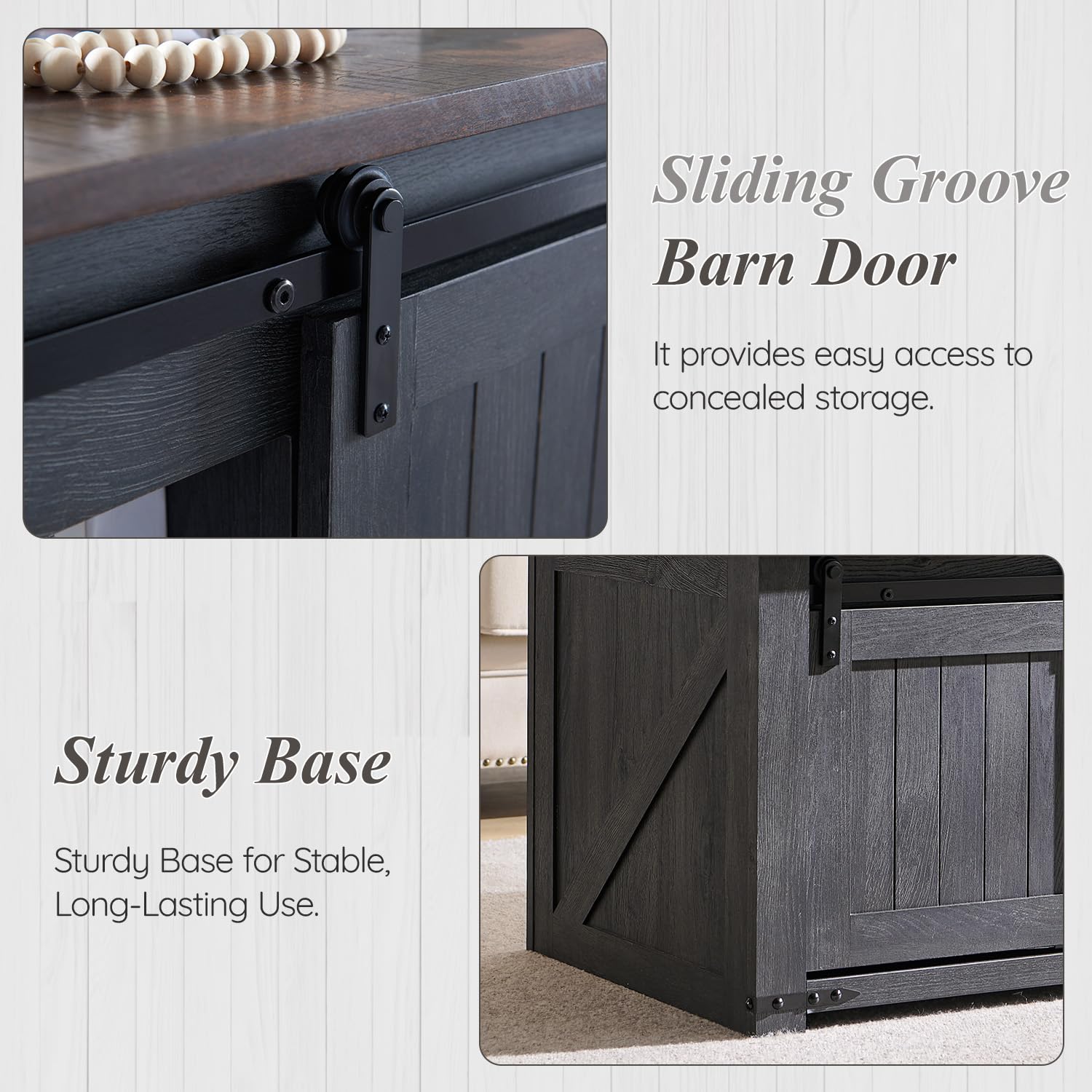 IFGET 48" Lift Top Coffee Table, Farmhouse Cocktai with Sliding Groove Barn Door, Rustic Wood Center Table w/Double Storage Spaces for Living Room, Dark Grey
