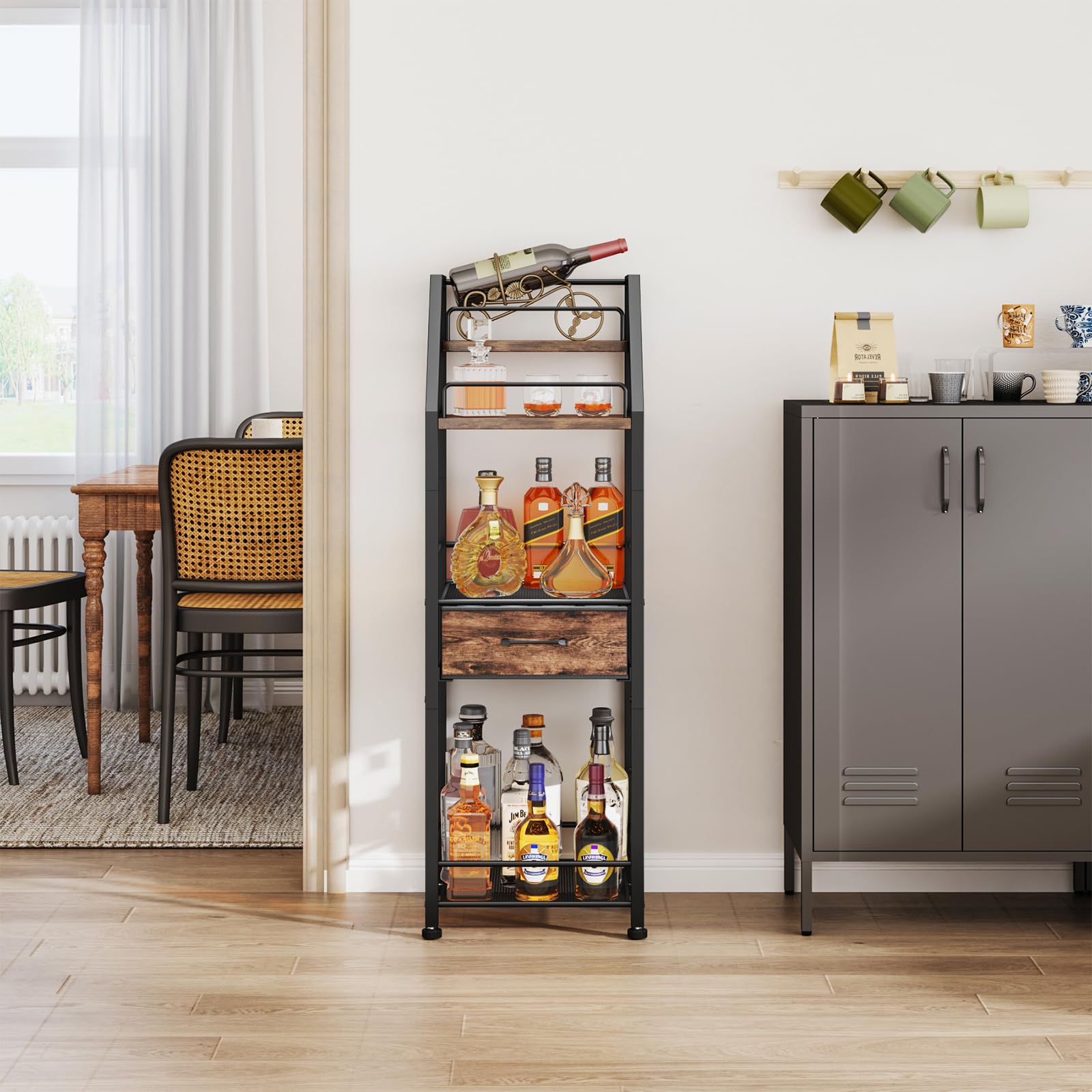 Multi-Tier Wine Rack with Fabric Drawer
