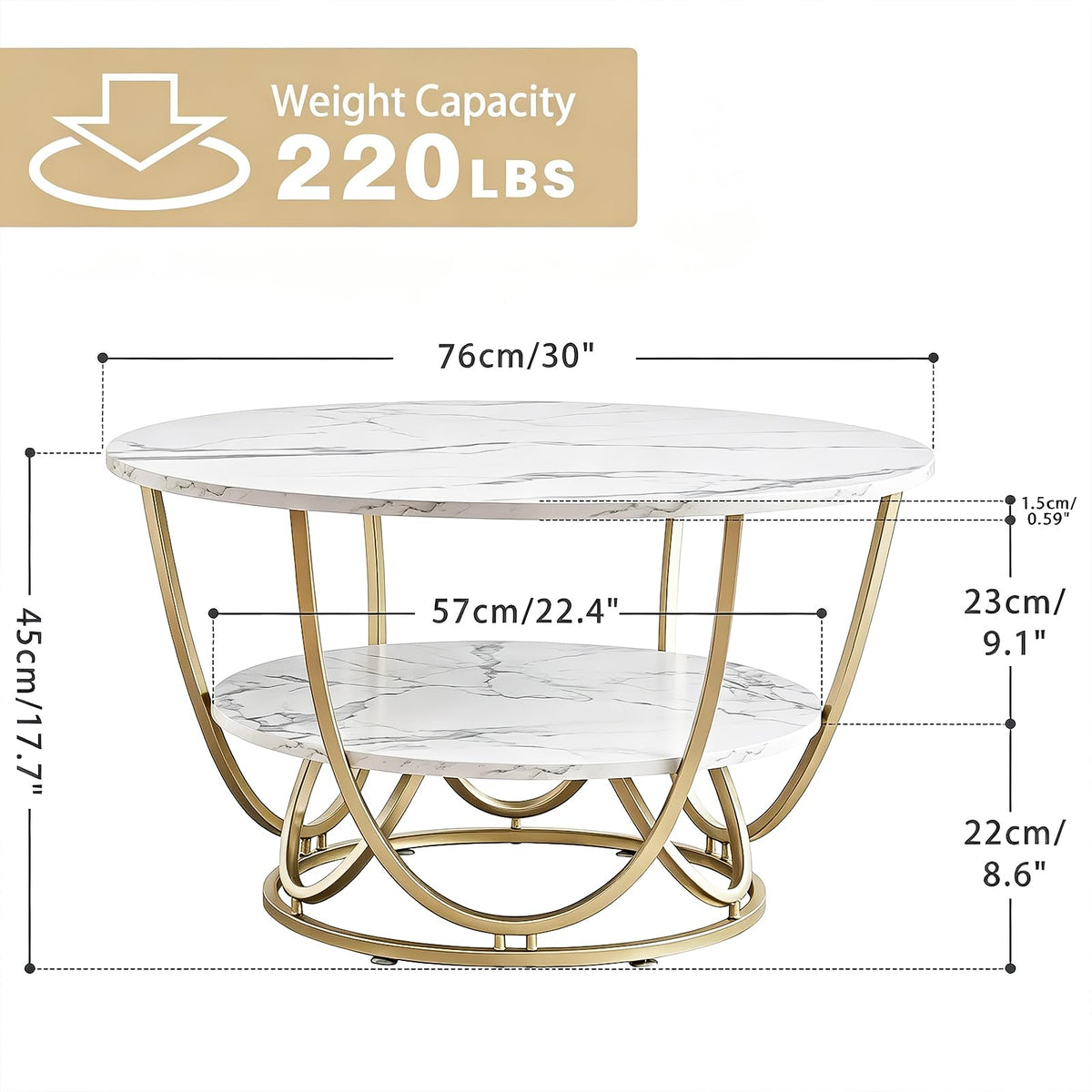 Round Marble-Look Storage Coffee Table