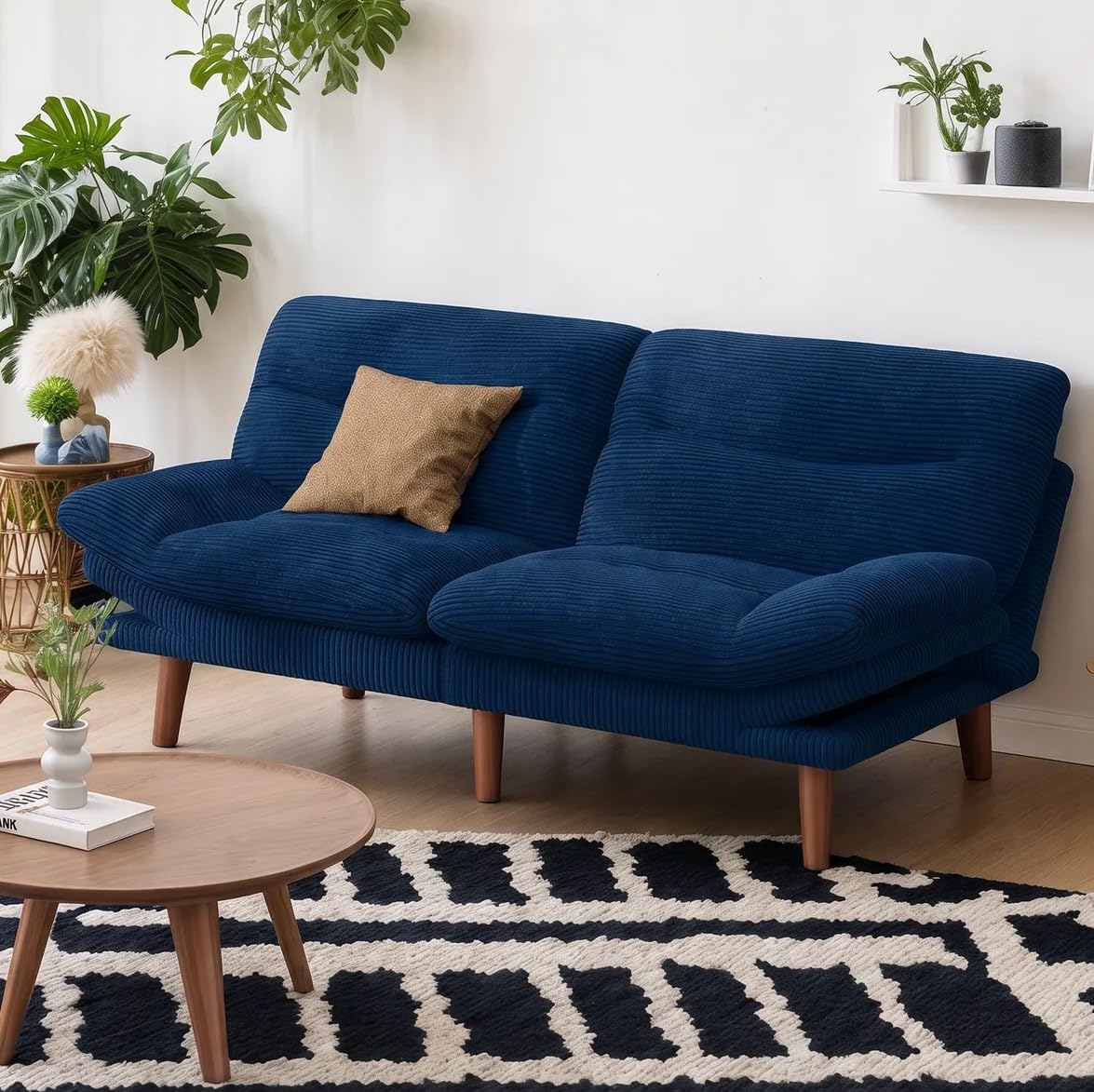 Pipishell 66 inch Convertible Futon Sofa Bed, Corduroy, Blue
