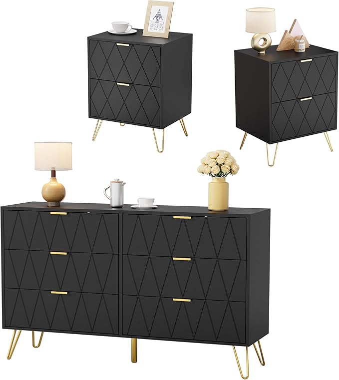 3-Piece Bedroom Set with 6-Drawer Dresser & 2 Nightstands