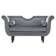 Velvet Ottoman Bench with Bolster Pillows & Nailhead Trim