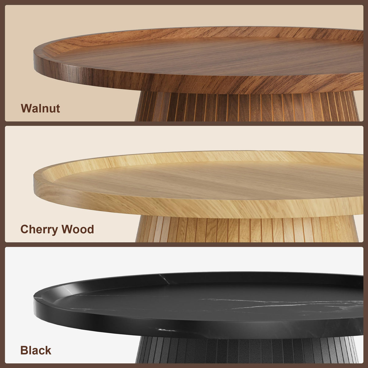 Zelurelle Nesting Coffee Table Set of 2, Circle Center Table Fluted Drum