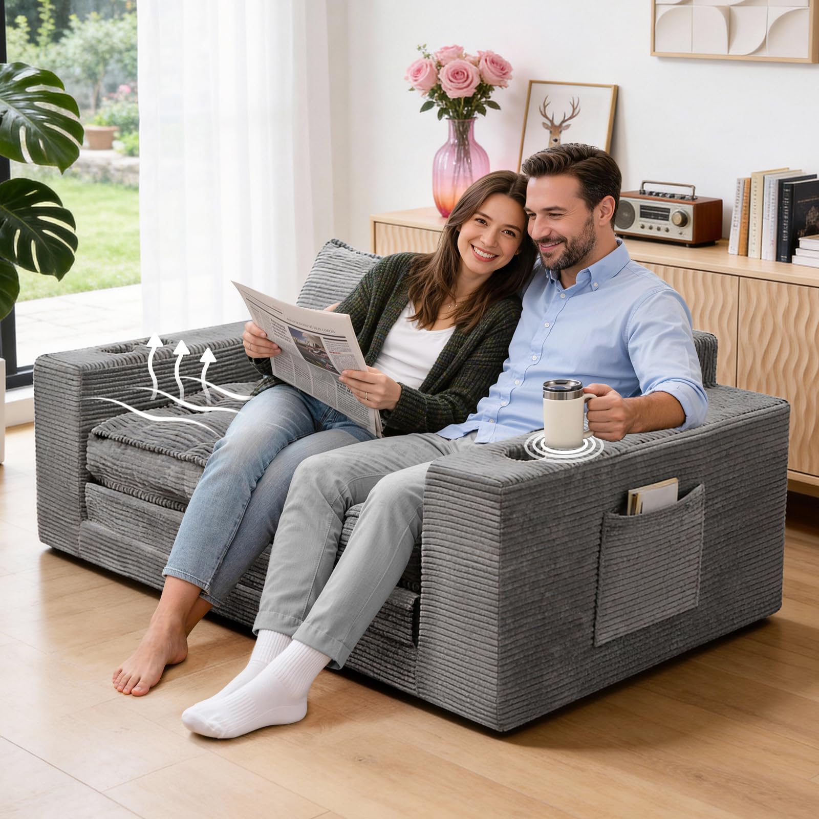 Convertible Loveseat Sofa Bed with Cup Holders