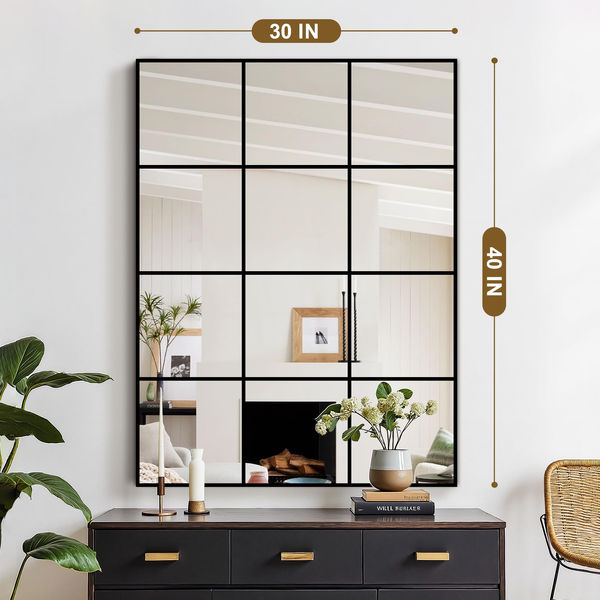 Rectangular Wall Mirror – Window Pane Style