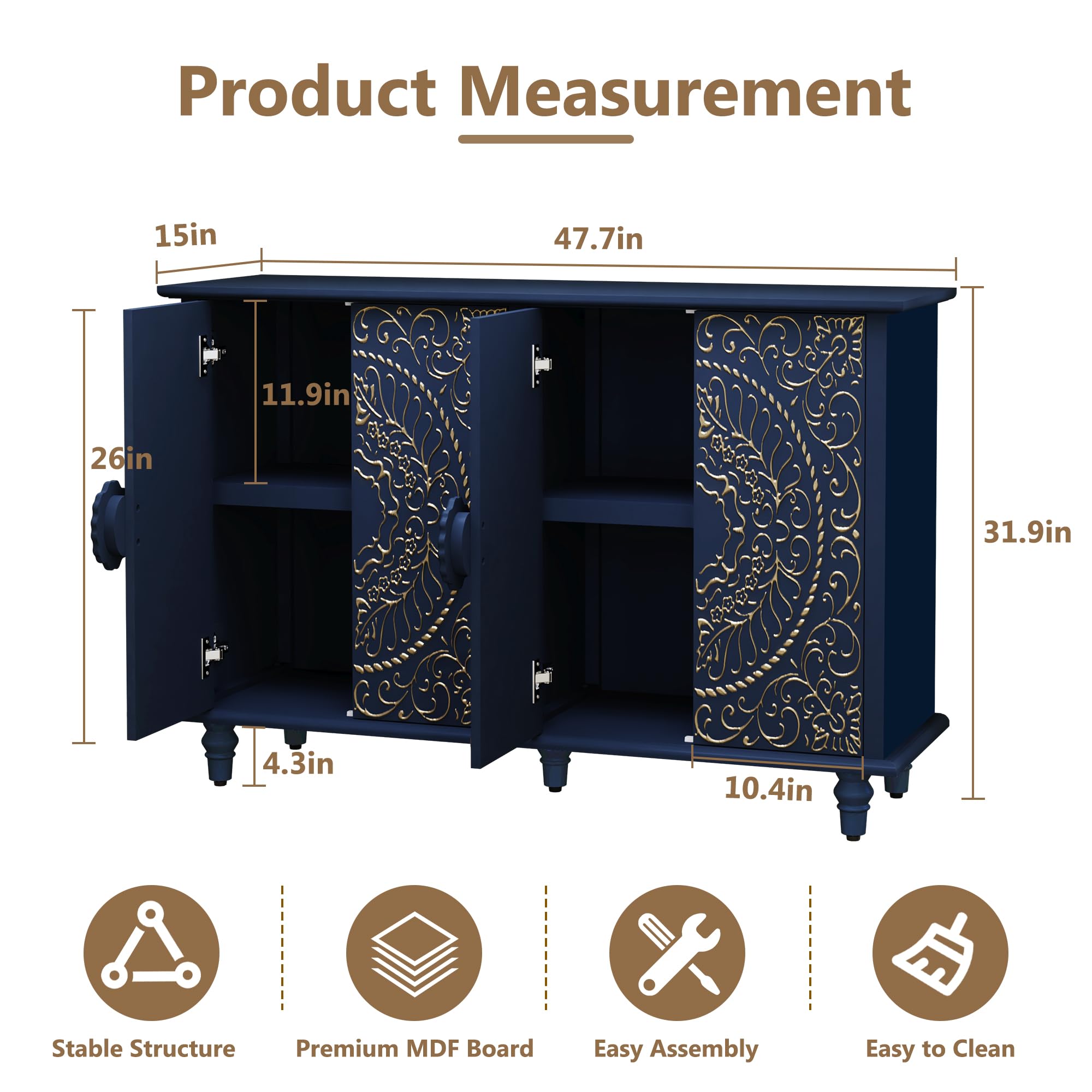 Decorative Accent Sideboard Buffet Cabinet with 4 Doors