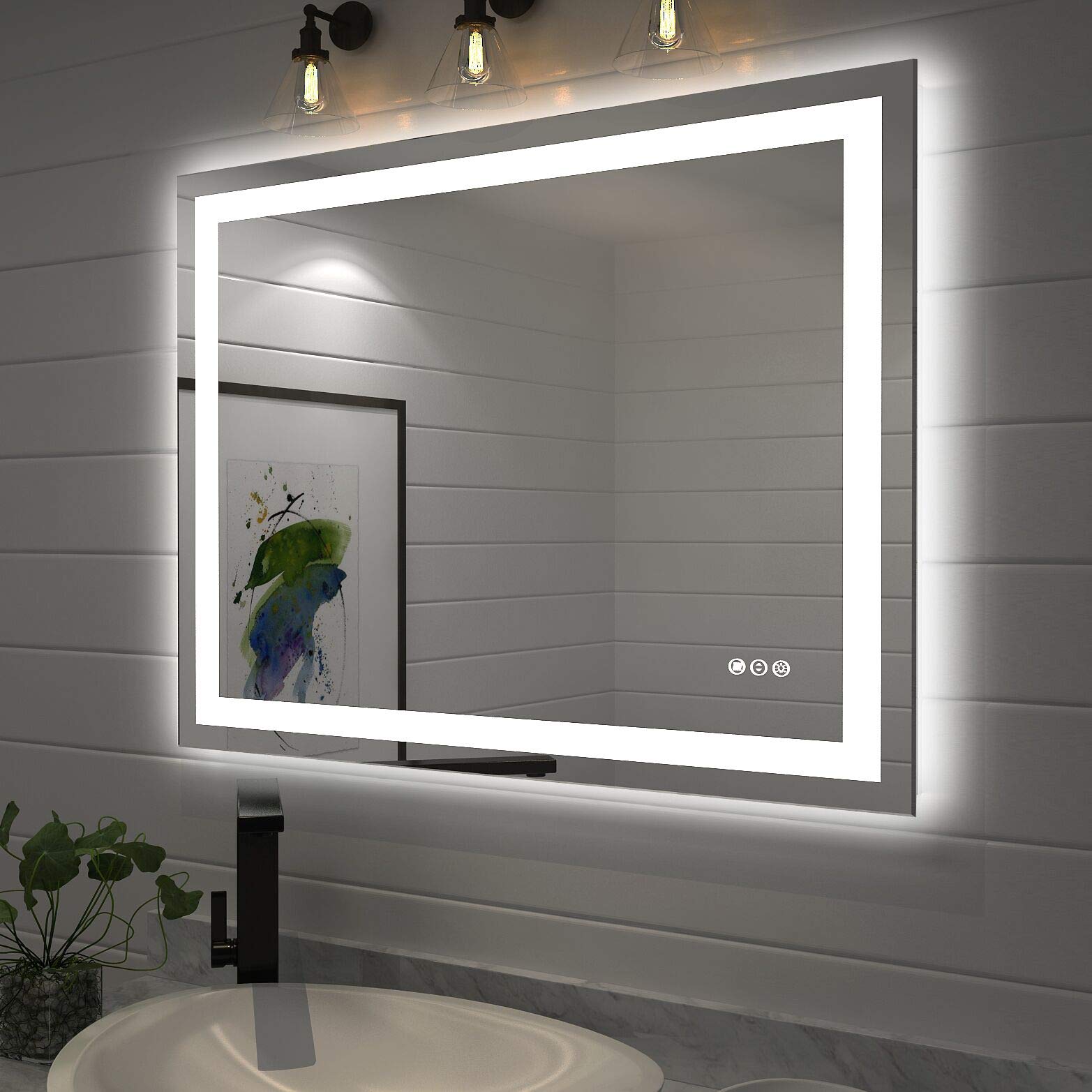 40x32 LED Bathroom Mirror with Front & Backlit, Anti-Fog & Dimmer