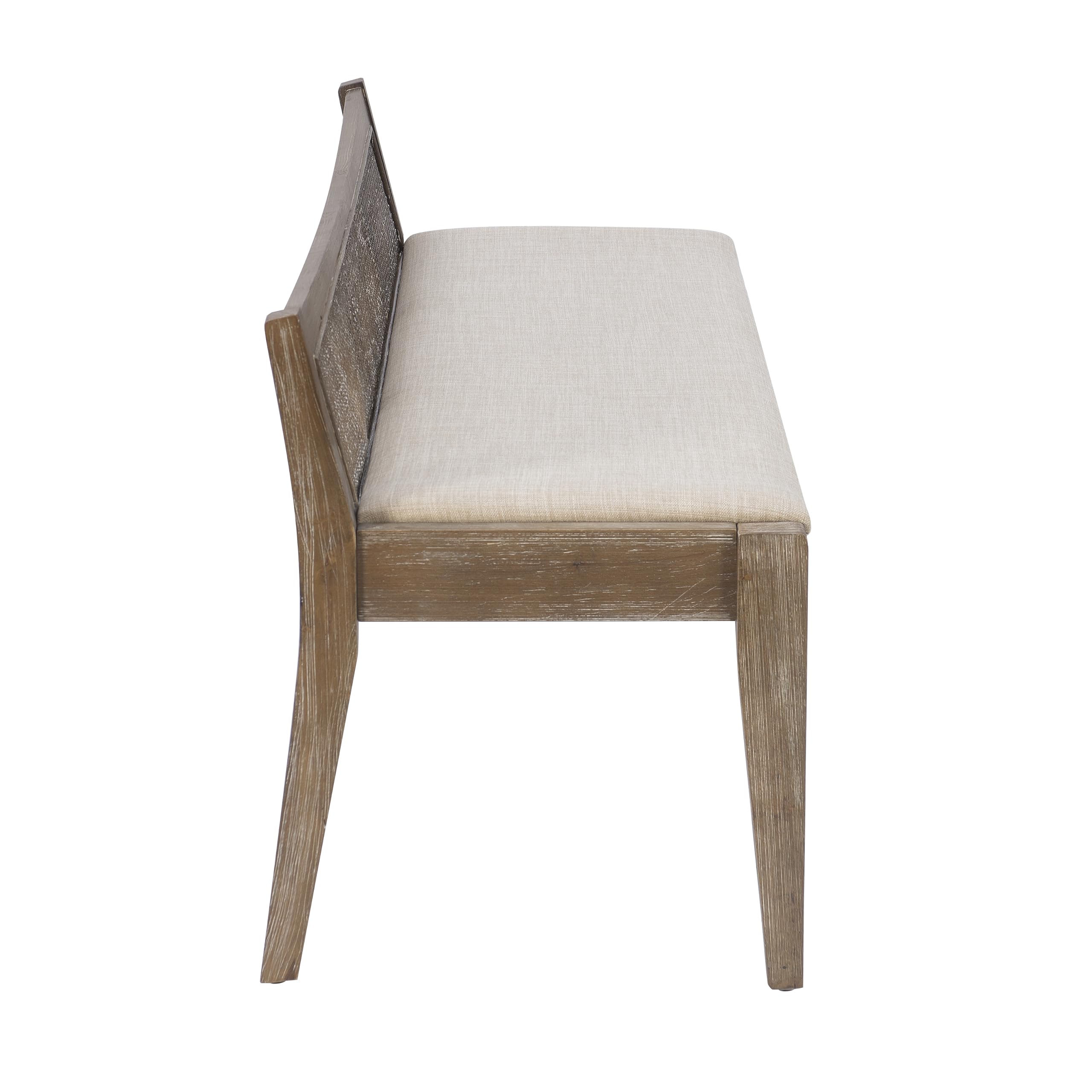 Kasi Brown Low Back Cane Bench with Beige Upholstered Seat by Powell