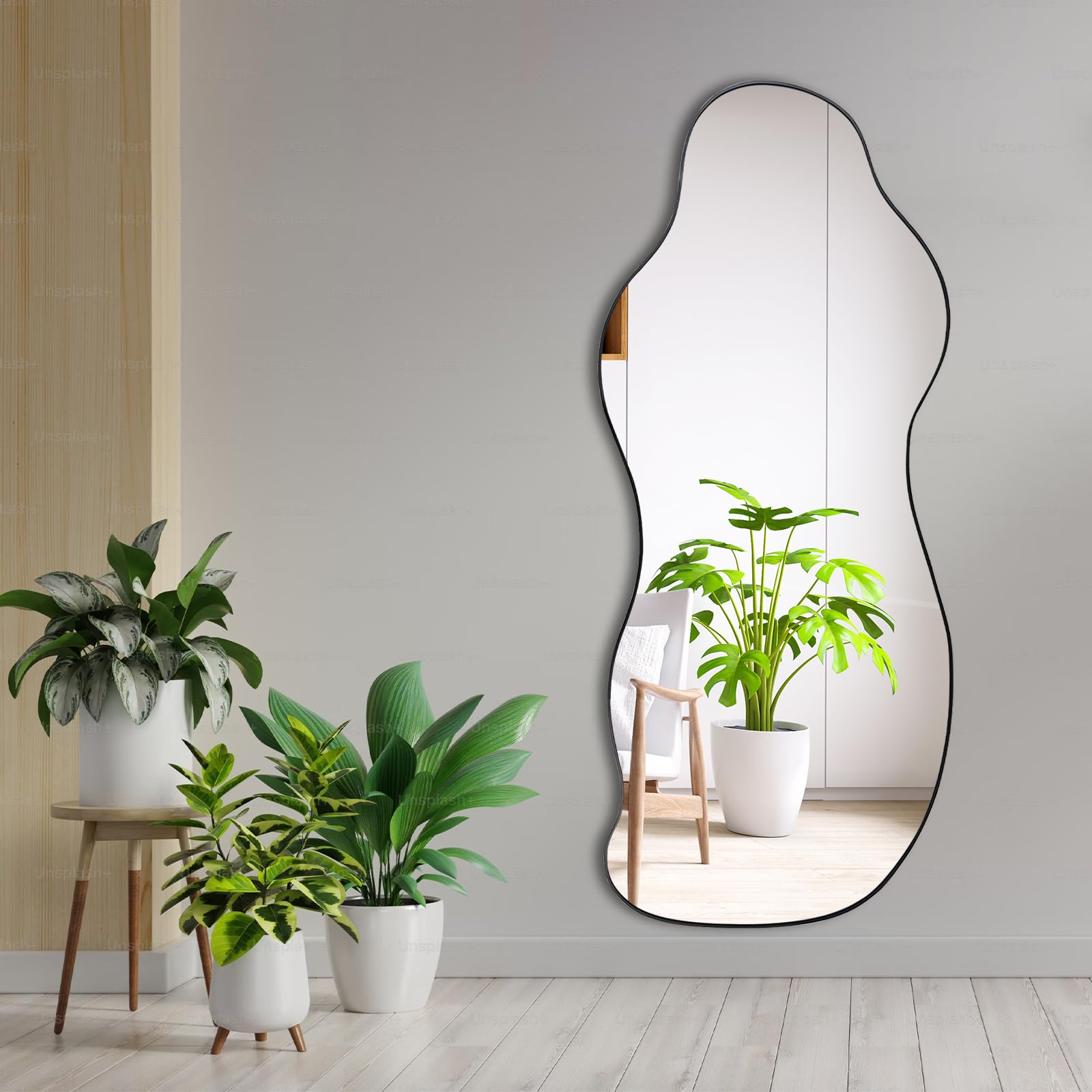 POZINO Irregular Frameless Wall Mirror, 47.25"x21.6" Asymmetrical Decorative Mirror, Modern Organic Shaped Mirror for Living Room Bedroom Entryway Fireplace, Horizontal or Vertical Hanging