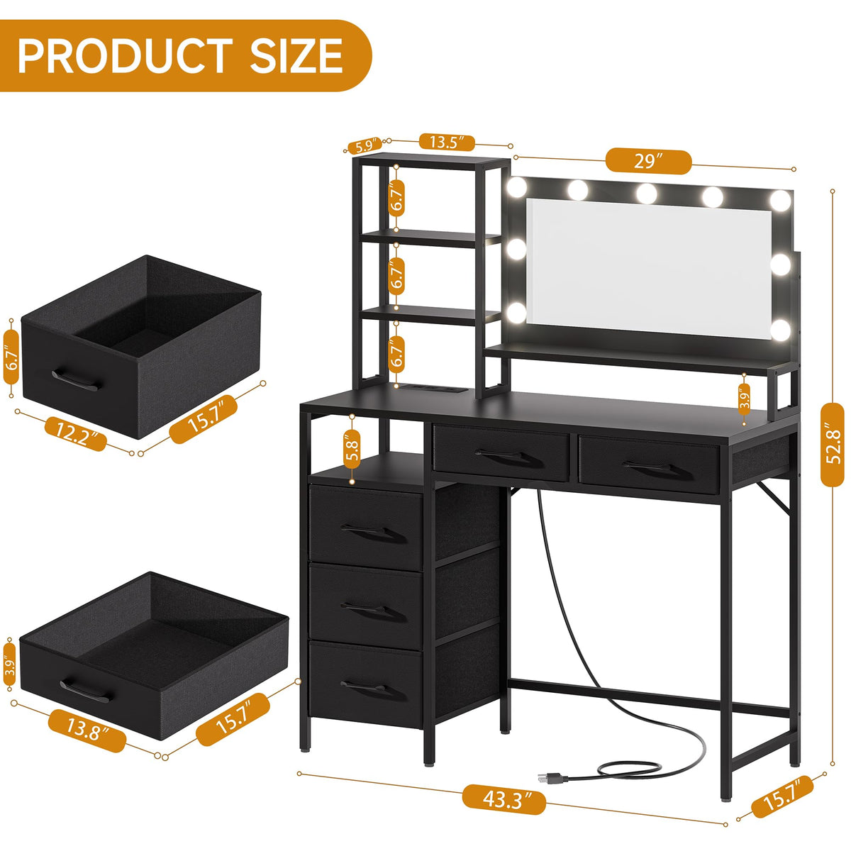 Lighted Vanity Desk with Storage