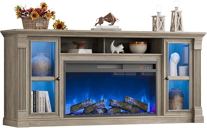 70" Farmhouse Fireplace TV Stand with 36" Electric Fireplace