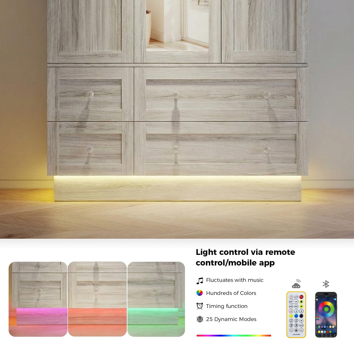 Mirrored Wardrobe with LED Lights