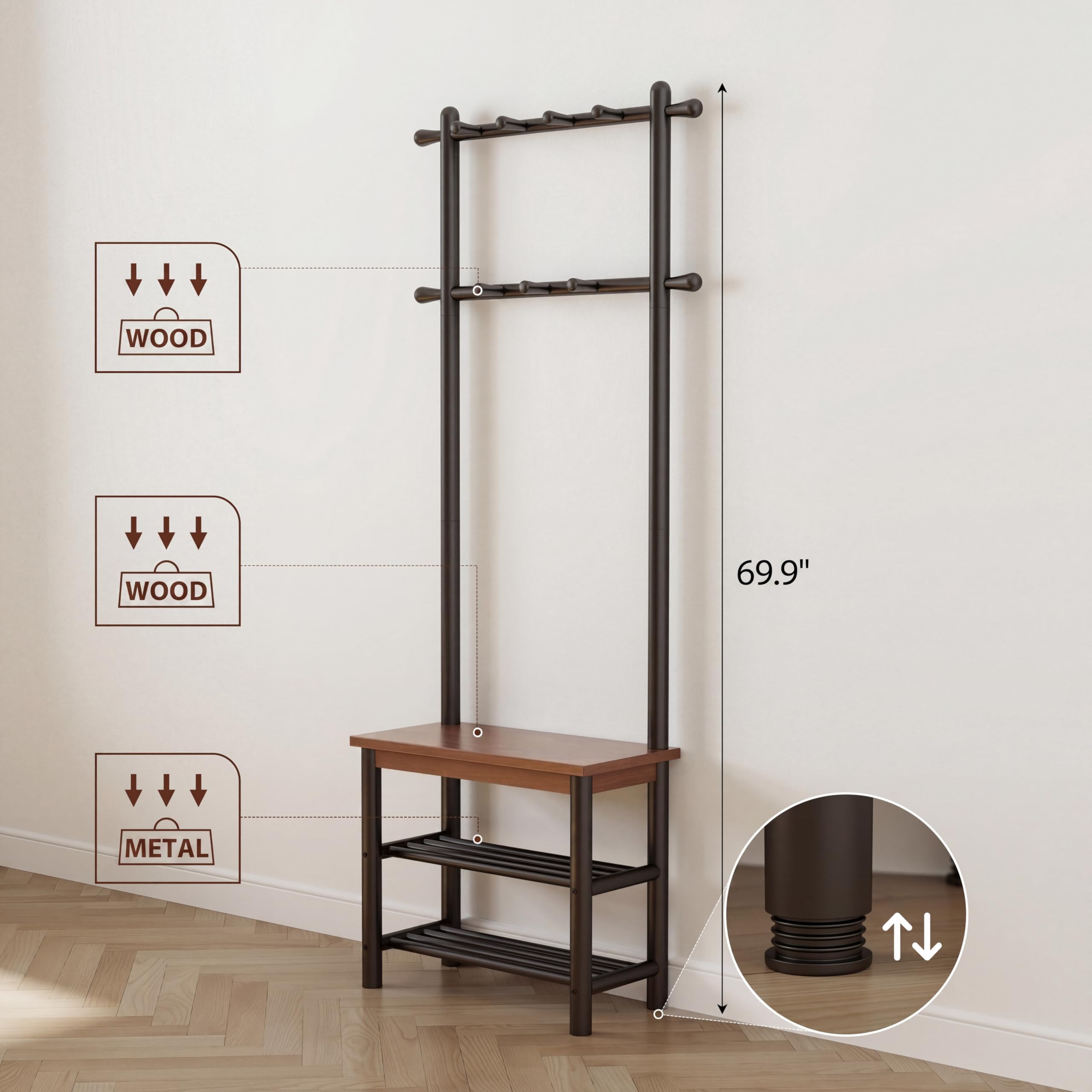 3-in-1 Entryway Coat Rack with Bench & Shoe Storage