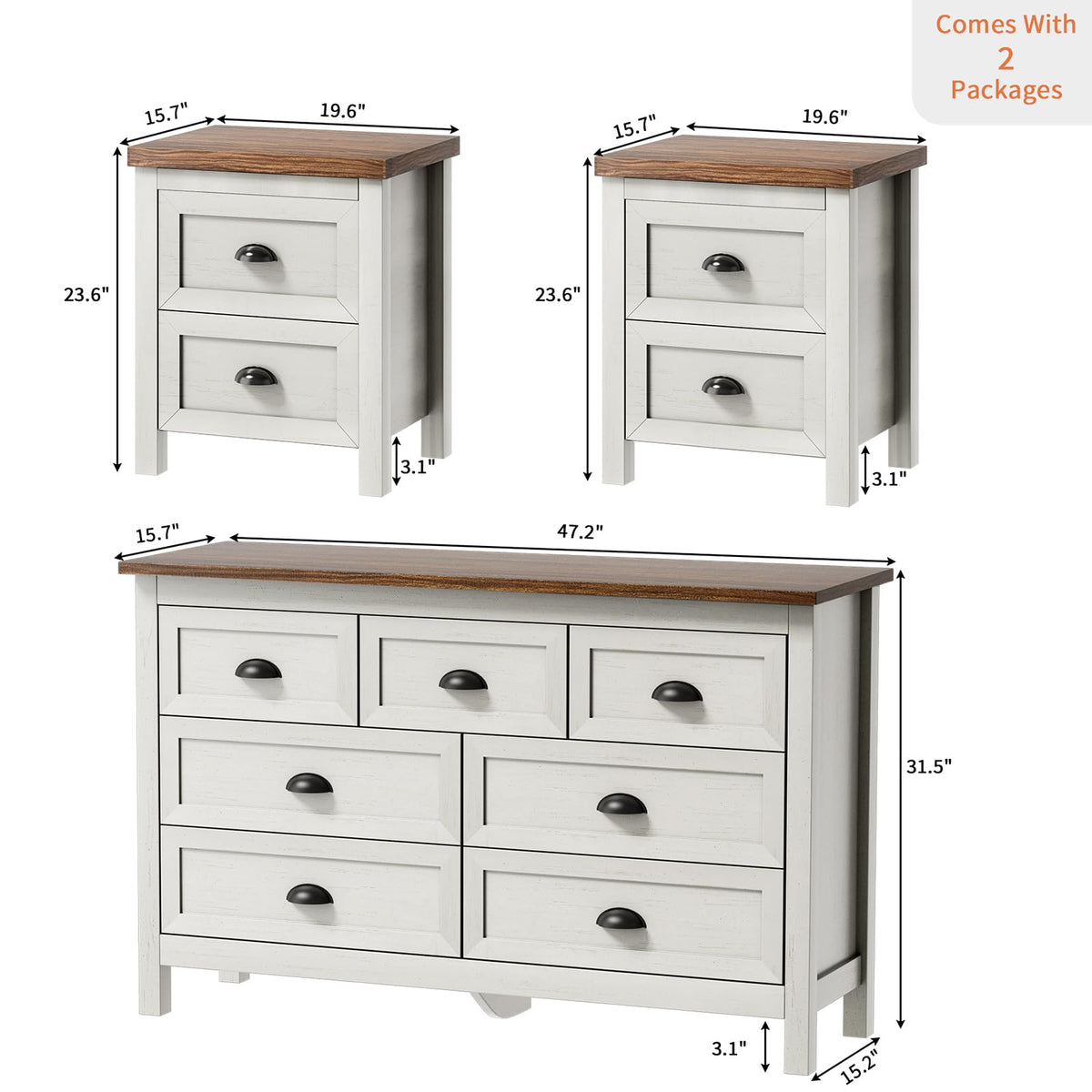White Dresser and Nightstand Set