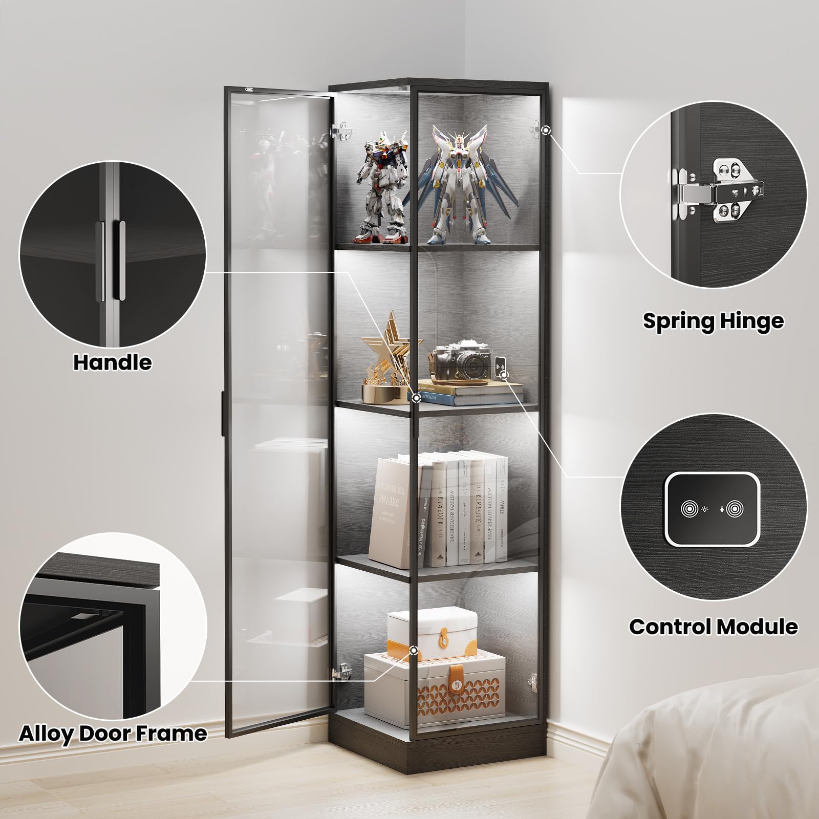 4-Tier Corner Display Cabinet with LED Lighting & Motion Sensor
