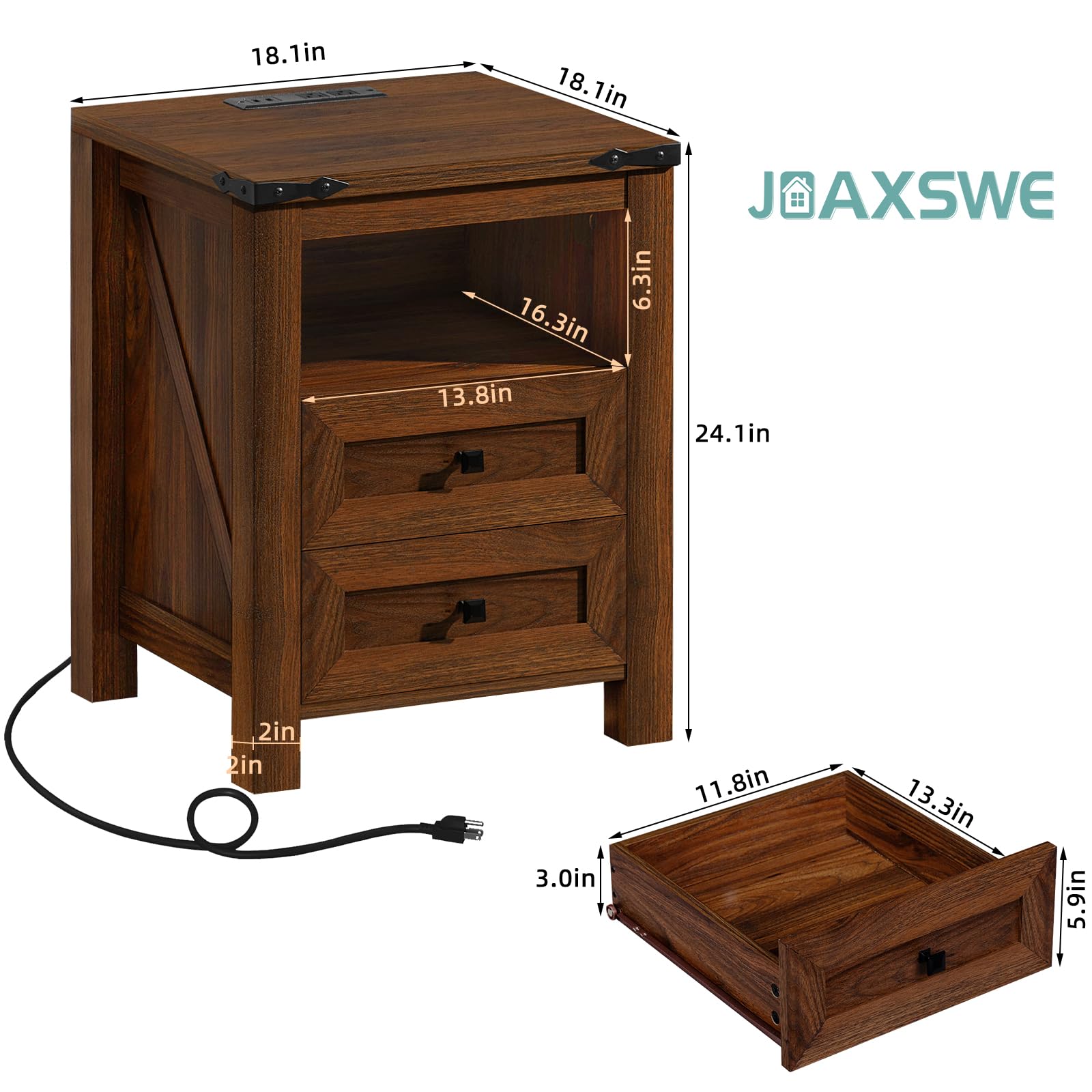 6-Drawer Dresser & Nightstand Set with Charging Station